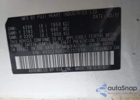 2017 Subaru Impreza 2.0I Premium from USA, damaged, VIN 4S3GTAD63H3722518